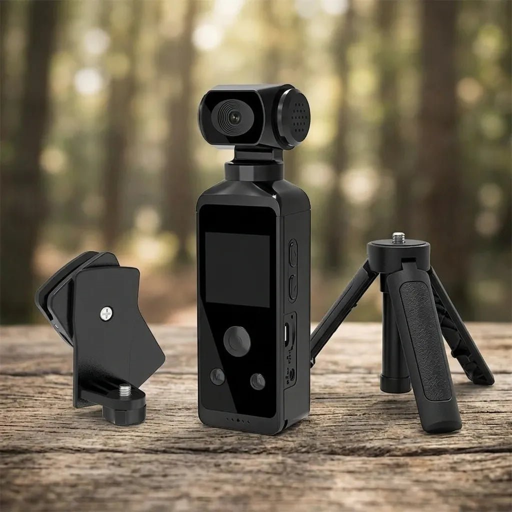 Stcraftdigital 270° 4K pocket camera capturing outdoor adventure with wide-angle lens and compact design for high-quality videos and photos.