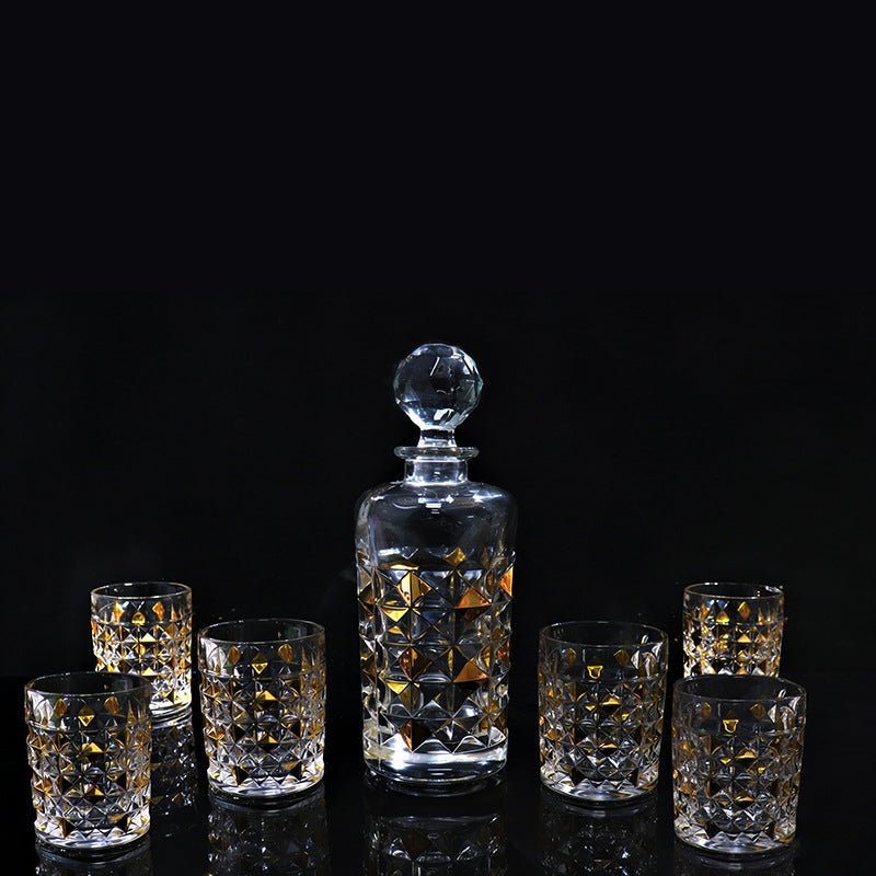 Creative versatile crystal glass whisky set with clear tumblers and decanter, ideal for home bar or entertaining.
