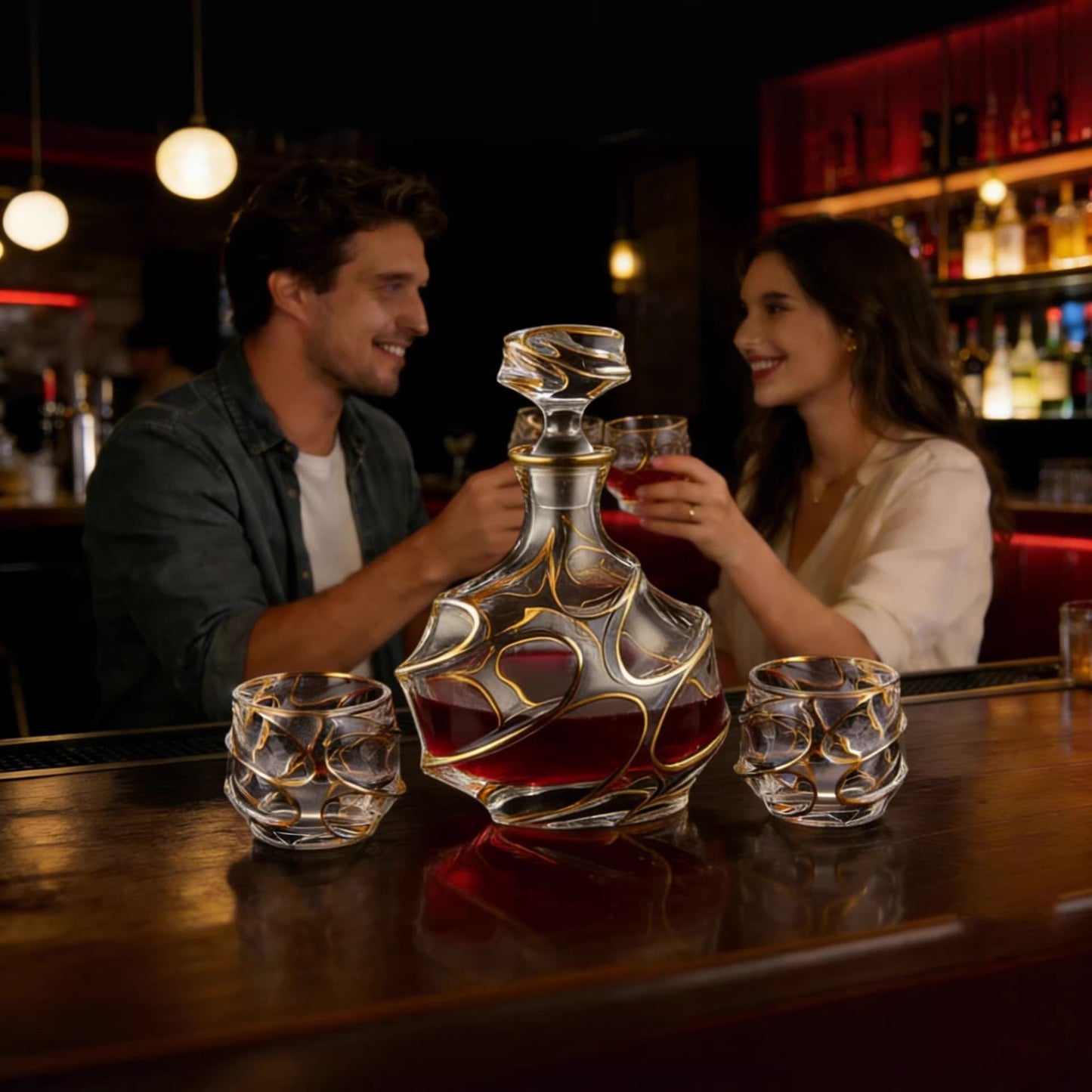 Creative versatile crystal glass whisky set with tumblers and decanter, ideal for home bar or entertainment.