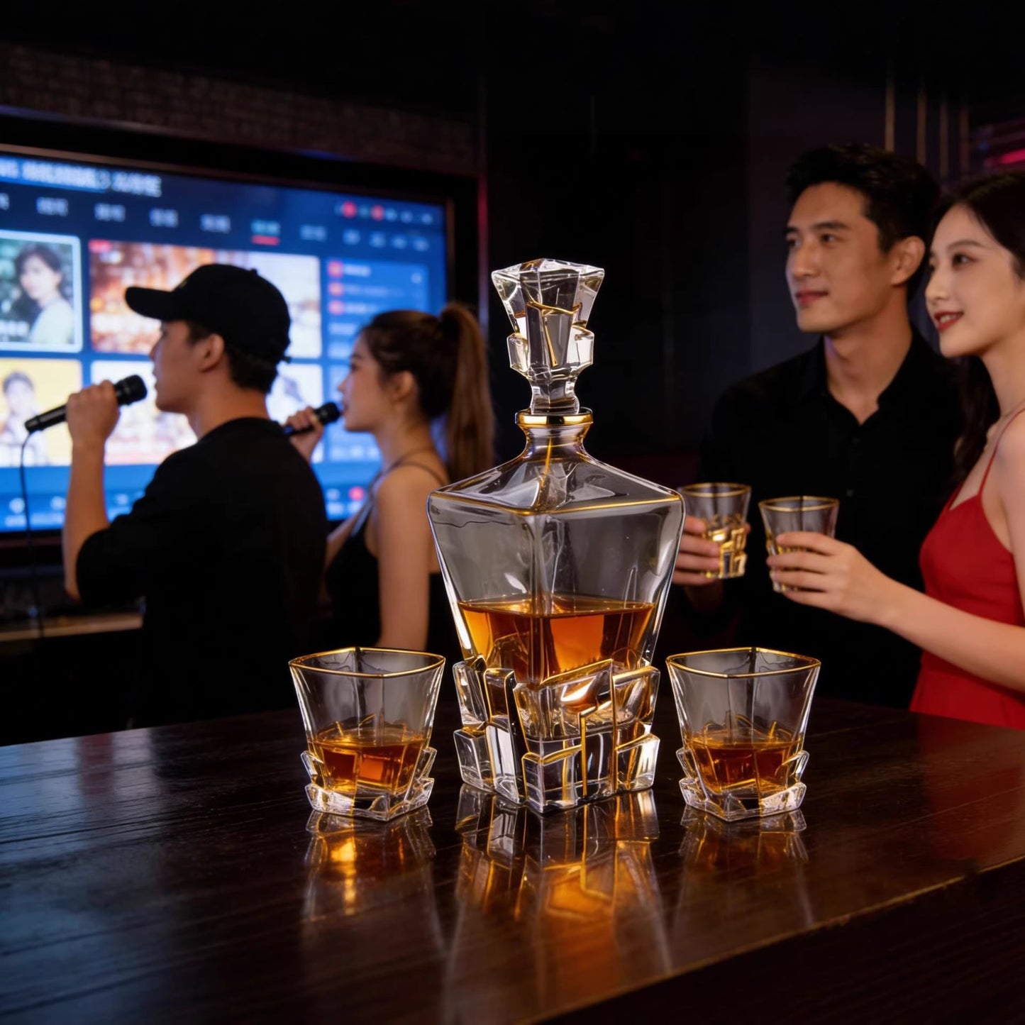 Set of three clear crystal glass whisky glasses from stcraftdigital, showcasing elegant, versatile design for home bar use.
