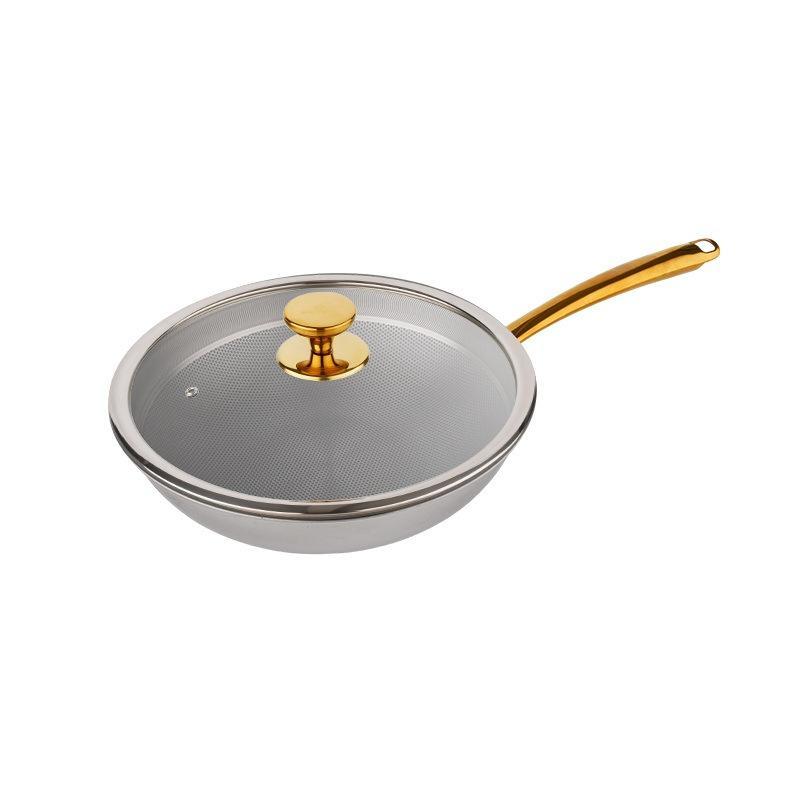 Household Pure Titanium Cookware Set With Gold-plated Handles Frying Pan - stcraftdigital