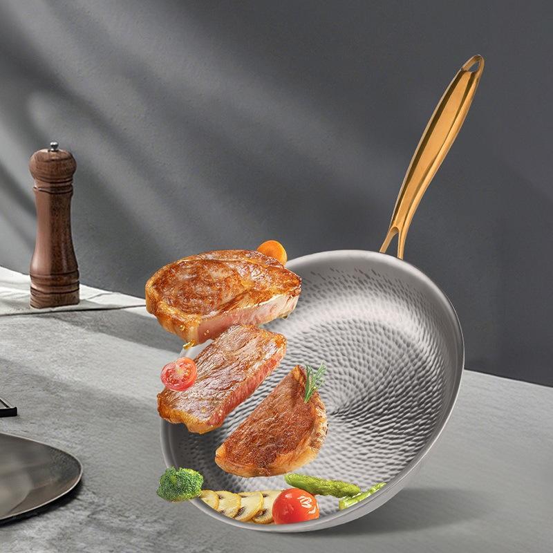 Household Pure Titanium Cookware Set With Gold-plated Handles Frying Pan - stcraftdigital