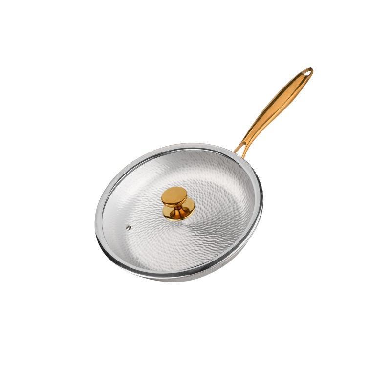 Household Pure Titanium Cookware Set With Gold-plated Handles Frying Pan - stcraftdigital