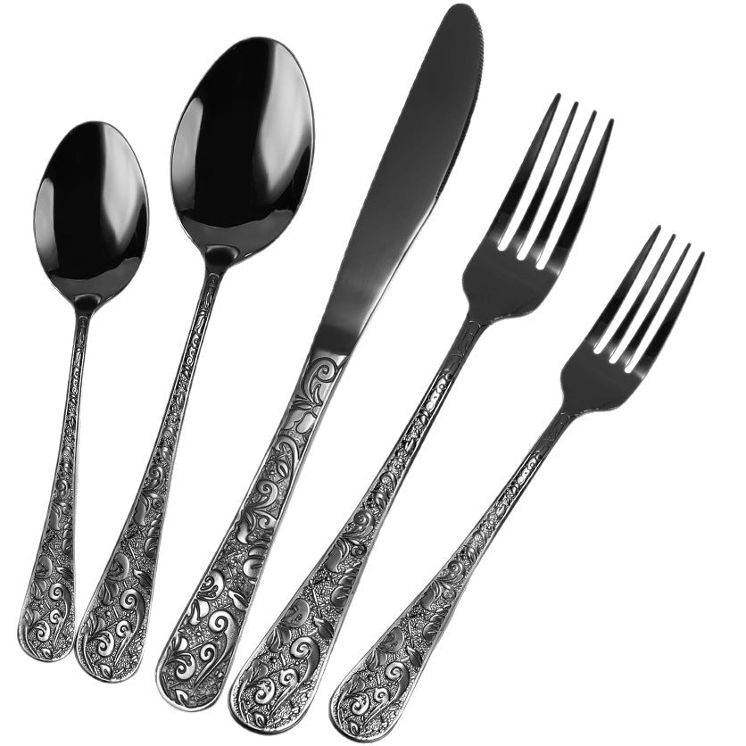 Minimalist Home Use Stainless Steel Embossed Knife Fork And Spoon Set - stcraftdigital