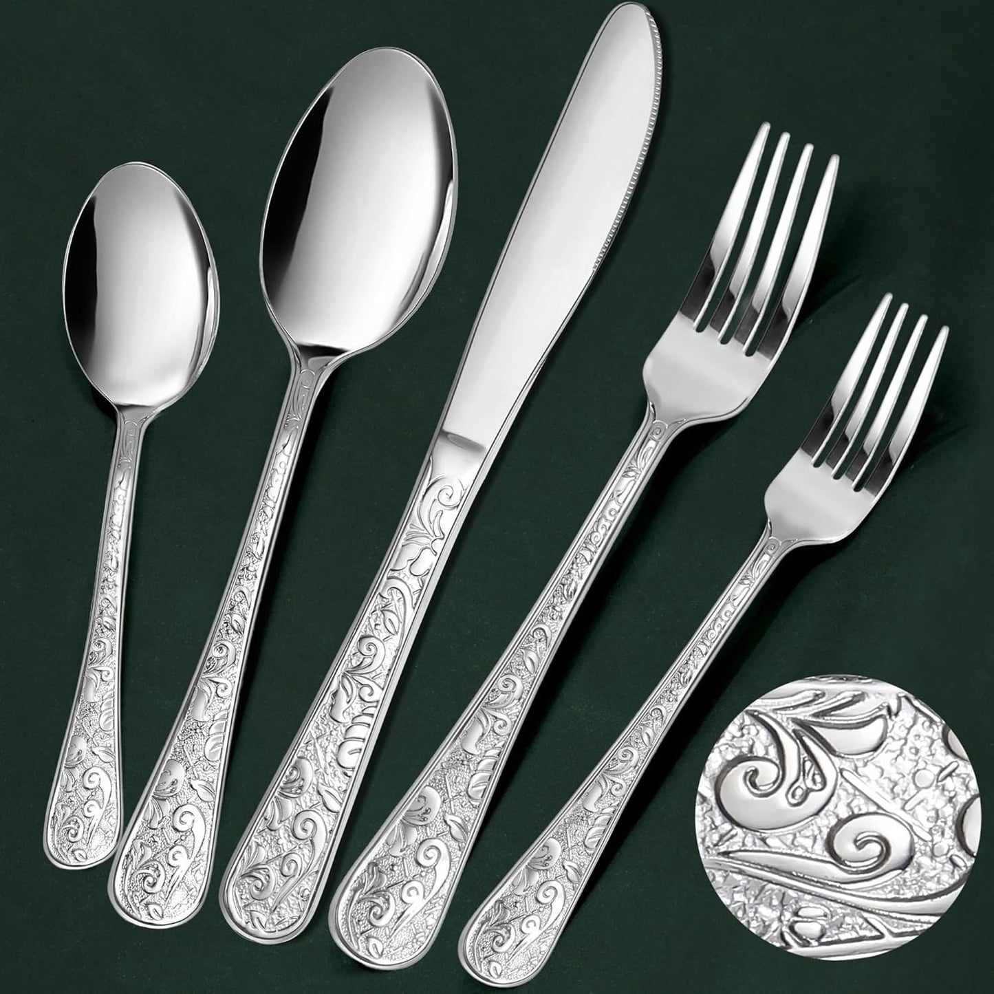 Minimalist Home Use Stainless Steel Embossed Knife Fork And Spoon Set - stcraftdigital