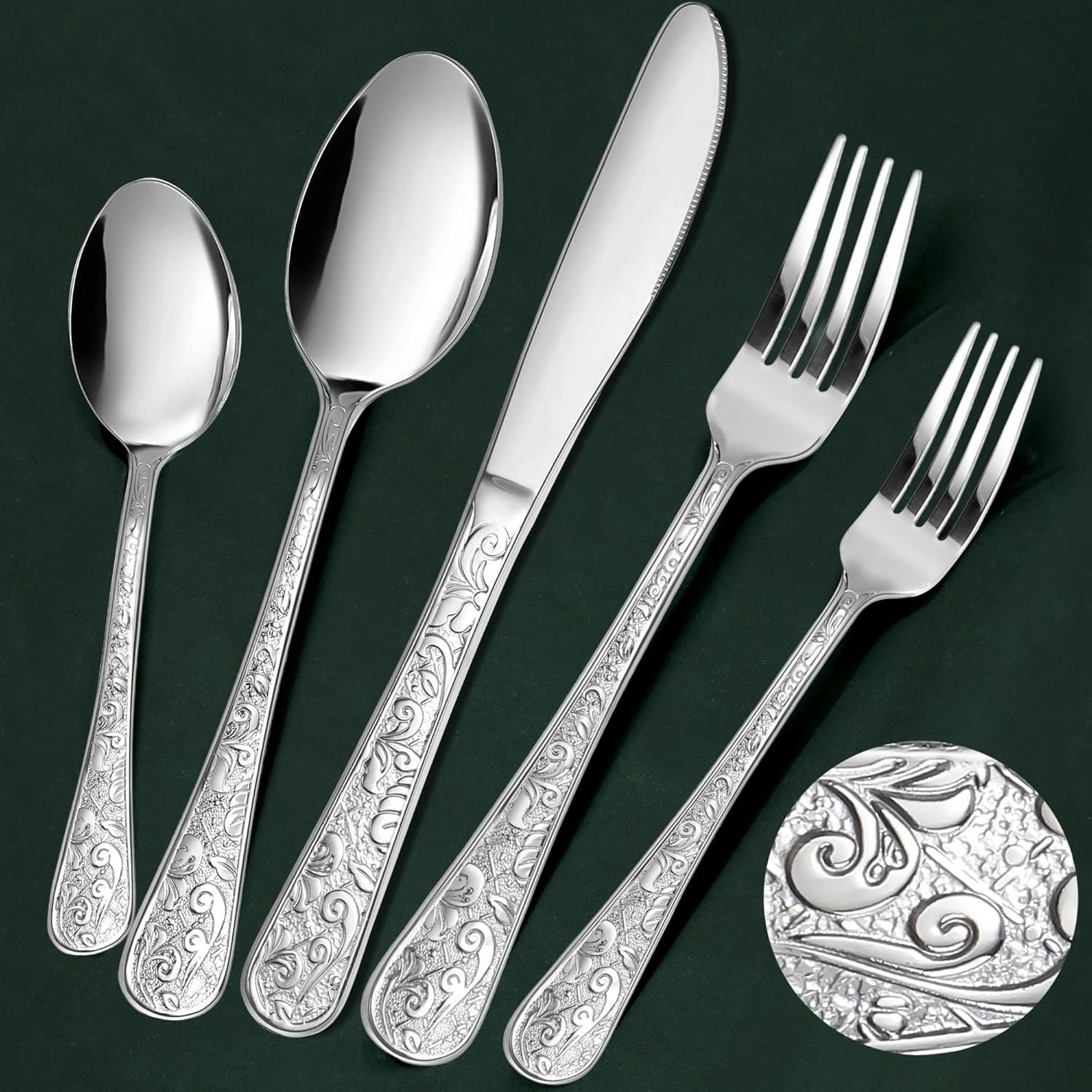 Minimalist Home Use Stainless Steel Embossed Knife Fork And Spoon Set - stcraftdigital