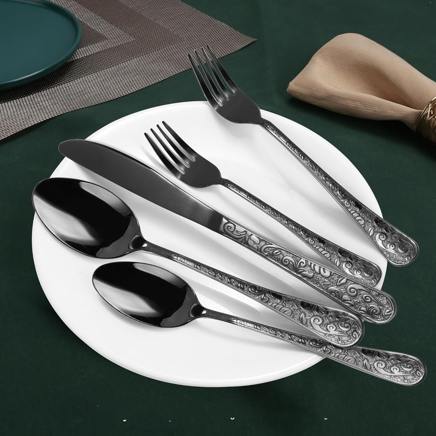 Minimalist Home Use Stainless Steel Embossed Knife Fork And Spoon Set - stcraftdigital